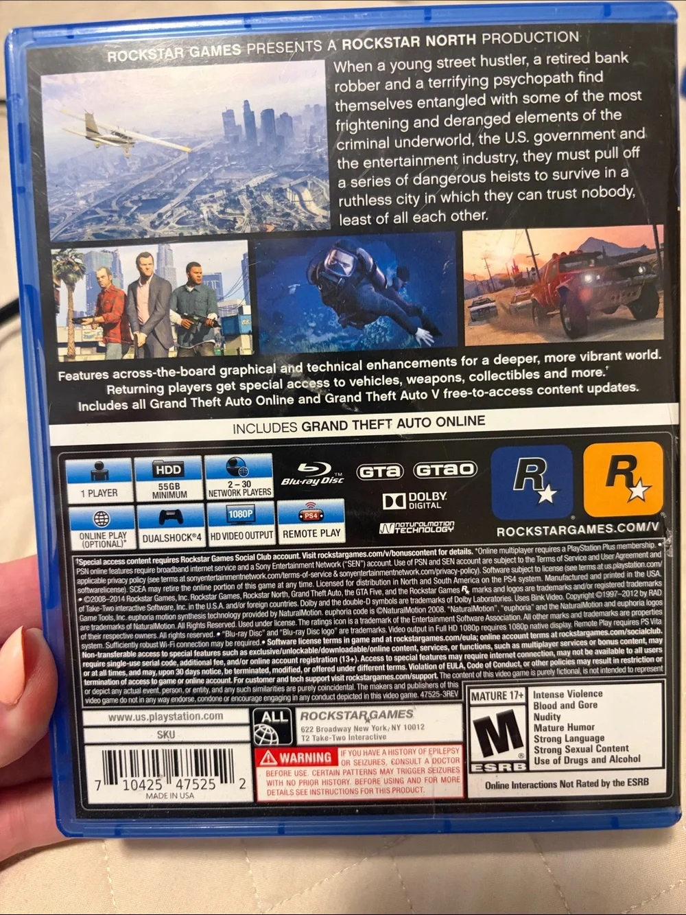 Sony PS4 Grand Theft Auto V with Blue Case Artwork